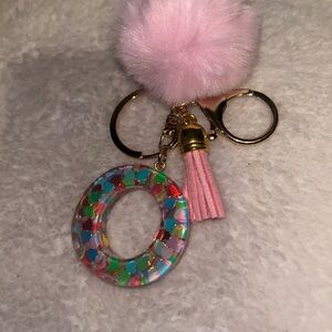 Colorful Keychain with Pink Pom Pom